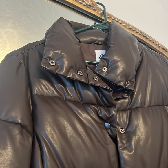 Zara chocolate brown leather puffer - Picture 2 of 4